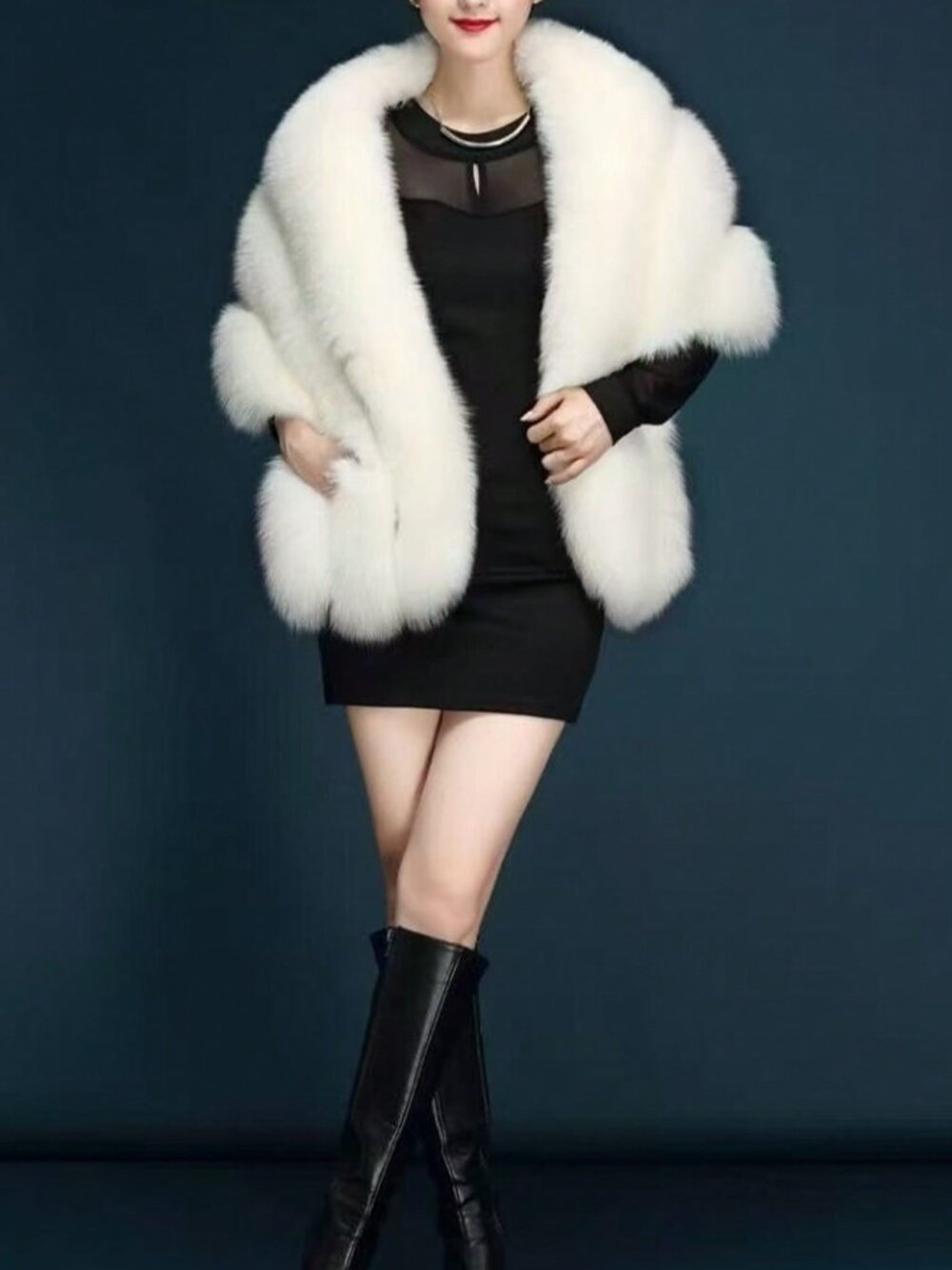 White Boho Women's Faux Fox Fur Shawl
